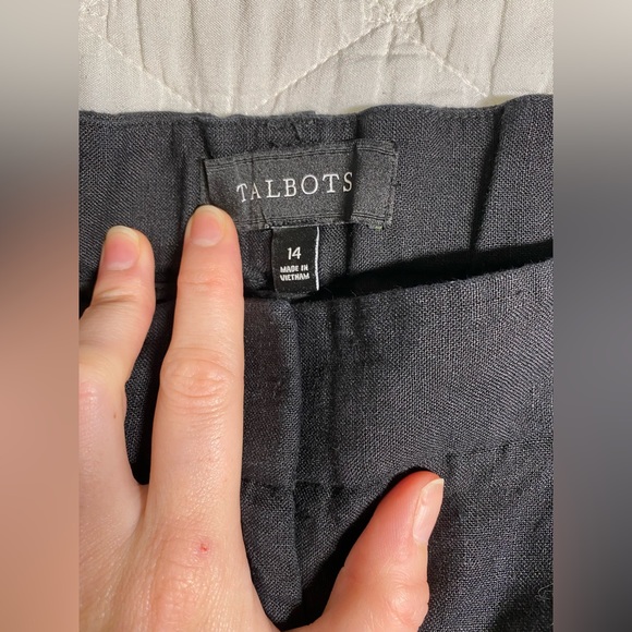 Talbots Size 14 Black 100% Linen Lightweight Cropped Elastic Waistband Pants - Picture 12 of 15
